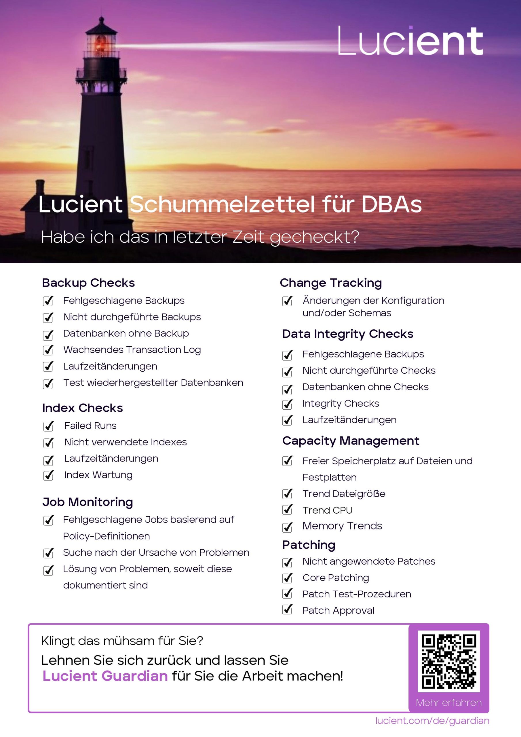 Der Schummelzettel für DBAs – die Lucient Checkliste